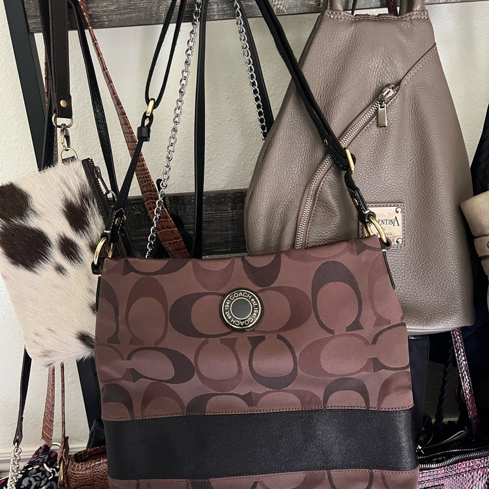Coach Signature Brown and Black Shoulder Bag